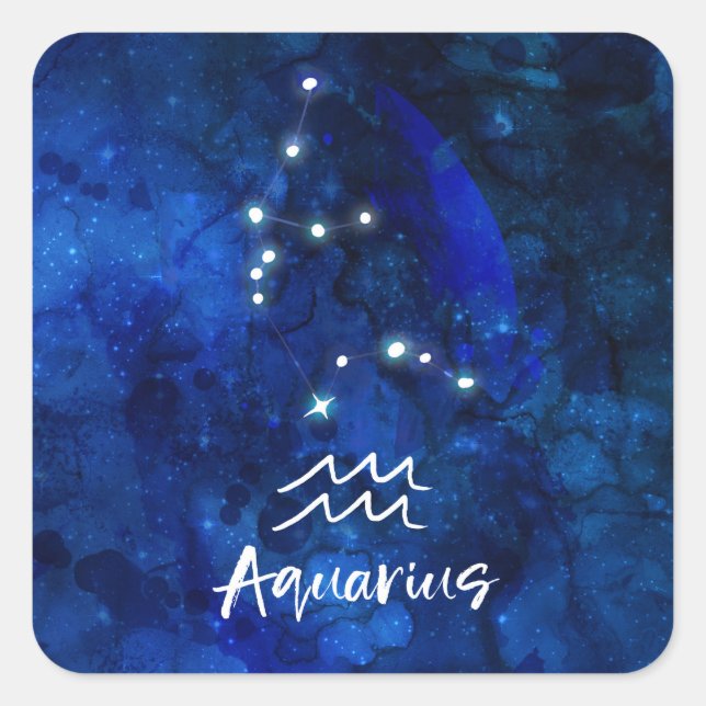 Aquarius Zodiac Constellation Blue Galaxy Sky Quadratischer Aufkleber (Vorderseite)