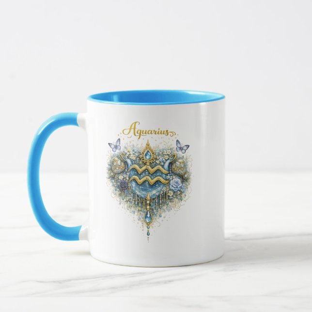 Aquarius Zodiac Floral Heart Mug – Elegant Astrolo Tasse (Links)