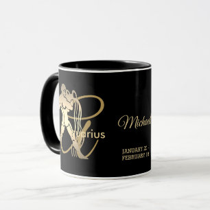 Aquarius ♒ Zodiac Geburtstagszeichen / Schwarz und Tasse