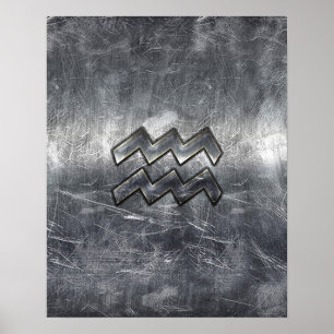 Aquarius Zodiac gestörter Silberstahlstil Poster