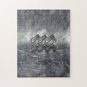 Aquarius Zodiac gestörter Silberstahlstil Puzzle