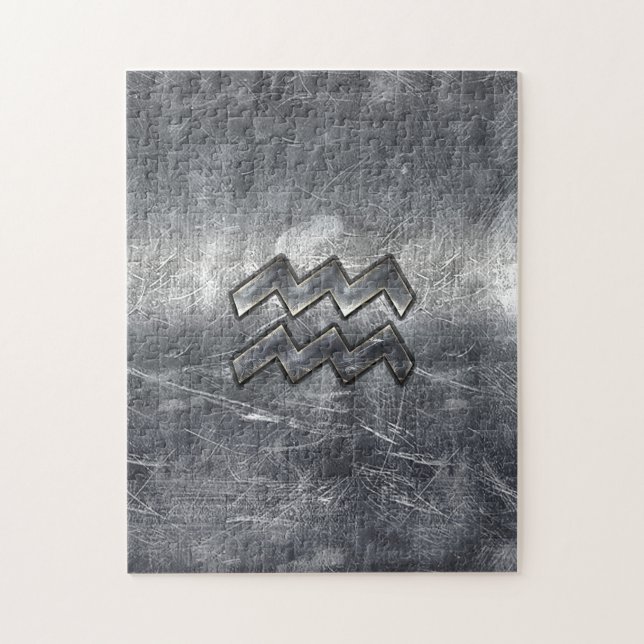 Aquarius Zodiac gestörter Silberstahlstil Puzzle (Vertikal)