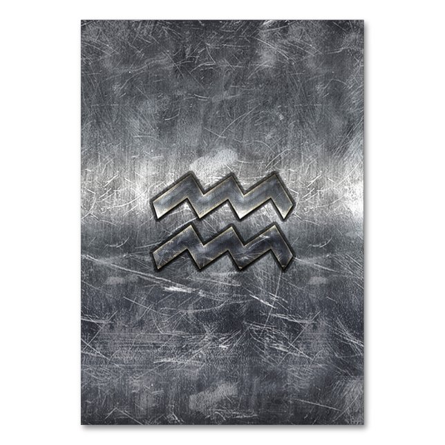 Aquarius Zodiac gestörter Silberstahlstil Tischnummer (Vorderseite)