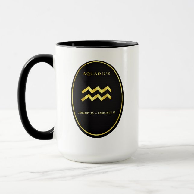 Aquarius Zodiac Gold Oval Emblem Mug | Luxury Astr Tasse (Links)
