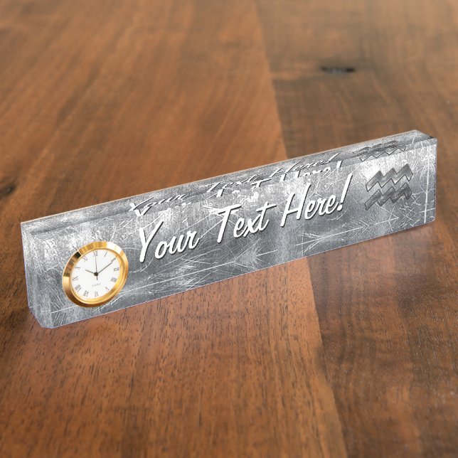 Aquarius Zodiac Industrial Silver Steel Namensplakette (Seite)