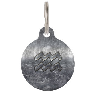 Aquarius Zodiac Industrial Silver Steel Tiernamensmarke
