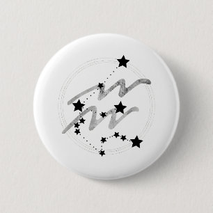 Aquarius zodiac Konstellation schwarz und silber Button