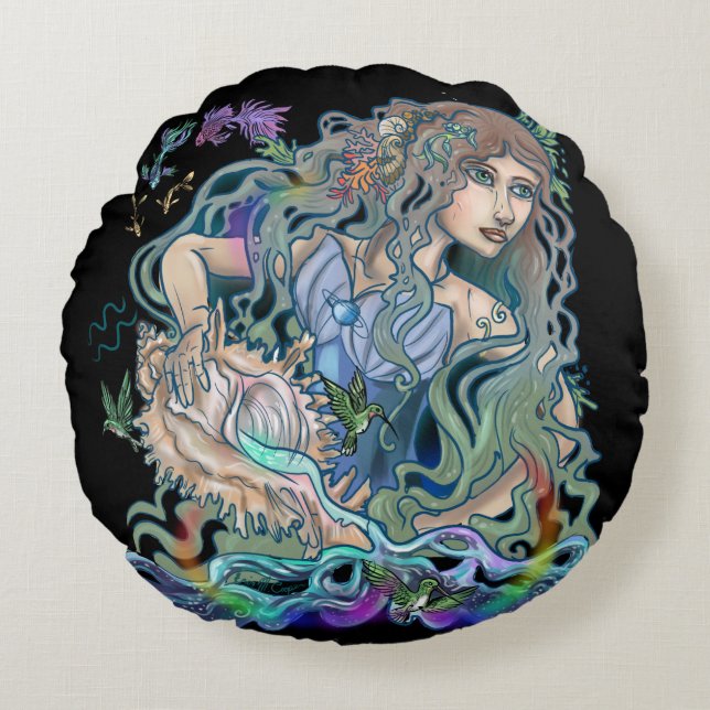 Aquarius Zodiac Rundes Kissen (Vorderseite)