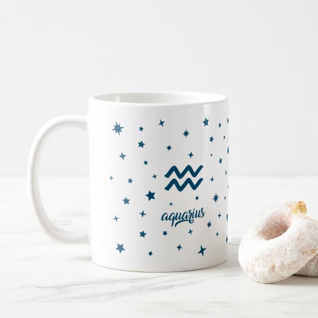 Aquarius Zodiac Sign Astrologie Geburtstag Blau We Kaffeetasse (Mit Donut)