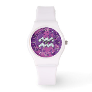 Aquarius Zodiac Sign auf Pink Camouflage Dial Armbanduhr