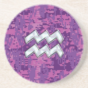 Aquarius Zodiac Sign auf Pink Digital Camouflage Untersetzer