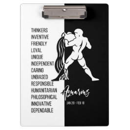 Aquarius Zodiac Sign Black & White Clipboard Klemmbrett