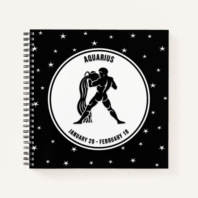 Aquarius Zodiac Sign, Black & White Notebook Notizbuch (Vorderseite)