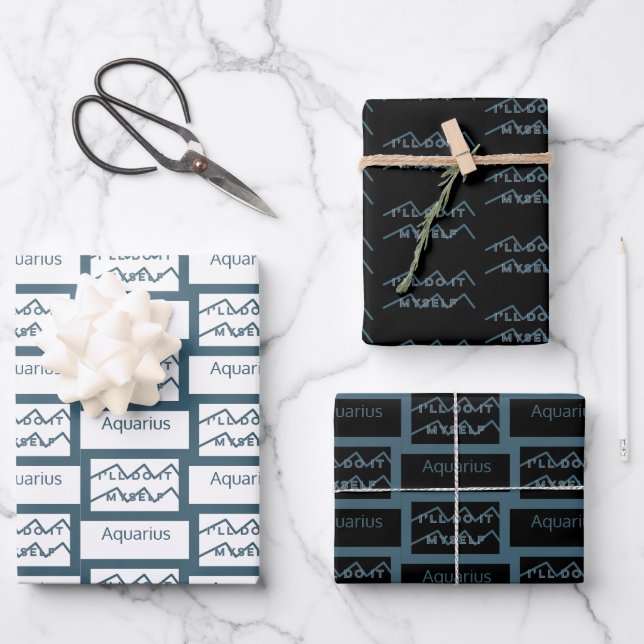 Aquarius Zodiac Sign Fusion Zitat Moderner blauer  Geschenkpapier Set (Vorderseite)