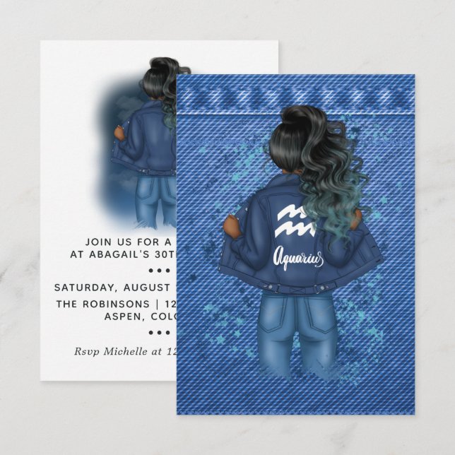 Aquarius Zodiac Sign Geburtstagsparty Einladung (Vorne/Hinten)