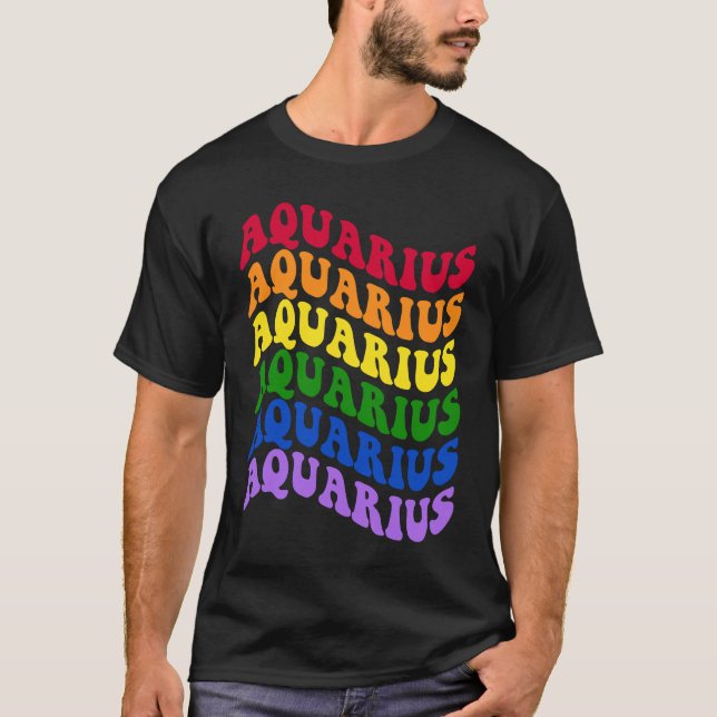 Aquarius Zodiac Sign LGBT Gay Pride LGBTQ Rainbow  T-Shirt (Vorderseite)