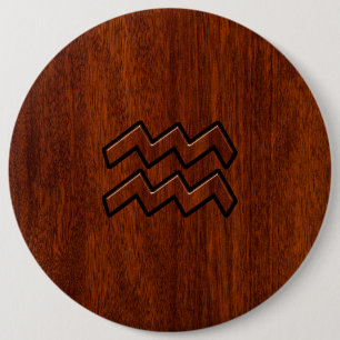 Aquarius Zodiac Sign Mahogany Style Button