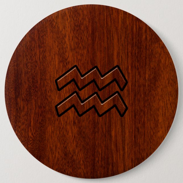 Aquarius Zodiac Sign Mahogany Style Button (Vorderseite)