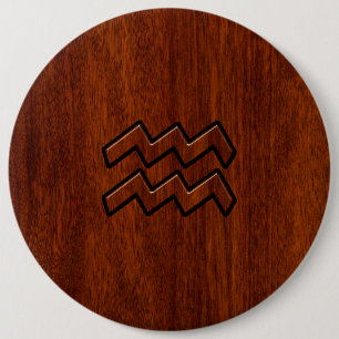 Aquarius Zodiac Sign Mahogany Style Button