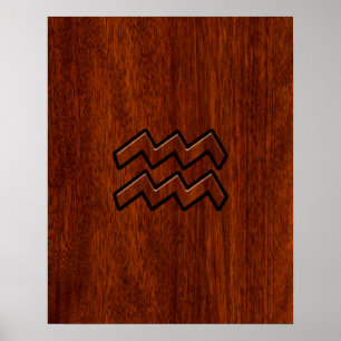 Aquarius Zodiac Sign Mahogany Style Poster