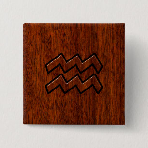 Aquarius Zodiac Sign Mahogany Wood Style Button