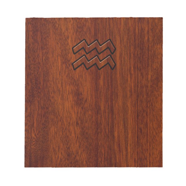 Aquarius Zodiac Sign Mahogany Wood Style Notizblock (Vorderseite)