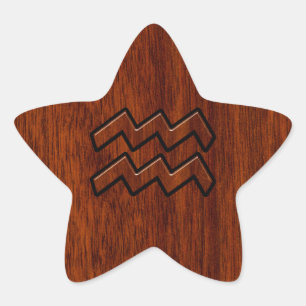 Aquarius Zodiac Sign Mahogany Wood Style Stern-Aufkleber