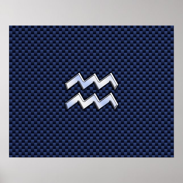 Aquarius Zodiac Sign on navy blue carbon fiber Poster (Vorne)