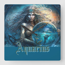Aquarius Zodiac Sign Quadratische Wanduhr