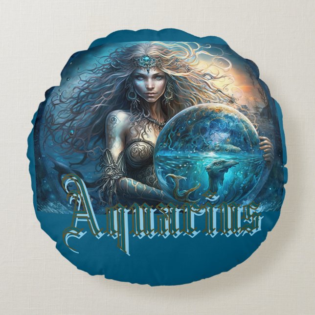 Aquarius Zodiac Sign Rundes Kissen (Vorderseite)