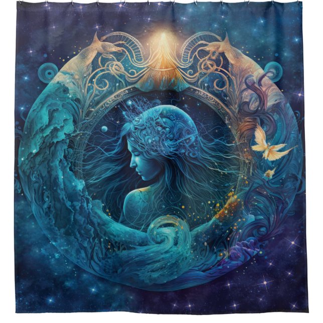 Aquarius Zodiac Sign Watercolor Design Duschvorhang (Vorderseite)