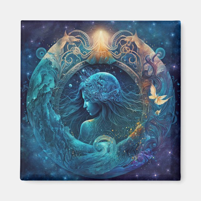 Aquarius Zodiac Sign Watercolor Design Magnet (Vorne)