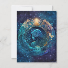 Aquarius Zodiac Sign Watercolor Design Mitteilungskarte