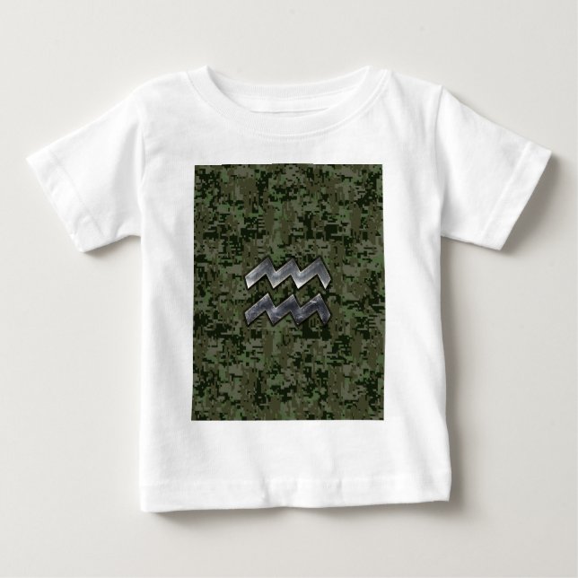 Aquarius Zodiac Signage Green Digital Camouflage Baby T-shirt (Vorderseite)