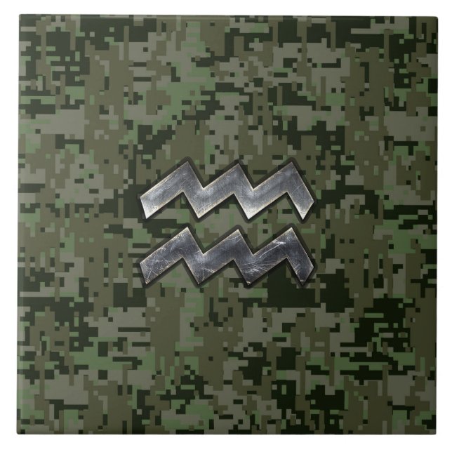 Aquarius Zodiac Signage Green Digital Camouflage Fliese (Vorderseite)