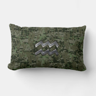 Aquarius Zodiac Signage Green Digital Camouflage Lendenkissen