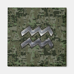 Aquarius Zodiac Signage Green Digital Camouflage Magnet