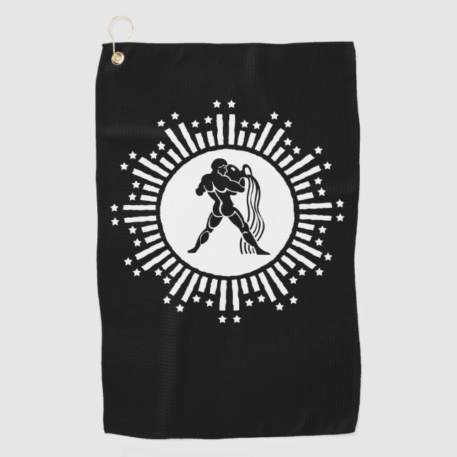 Aquarius Zodiac signiert kosmische Sternexplosion Golfhandtuch (Vorderseite)