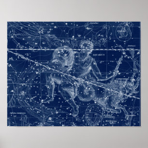 Aquarius Zodiac Signierung Vintage Illustration Poster