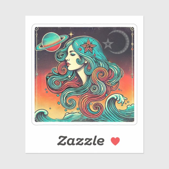 Aquarius Zodiac Sticker Retro Design (Blatt)