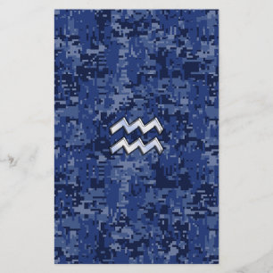 Aquarius Zodiac Symbol auf blauer Camouflage Dekor Briefpapier