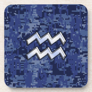 Aquarius Zodiac Symbol auf blauer Camouflage Dekor Getränkeuntersetzer