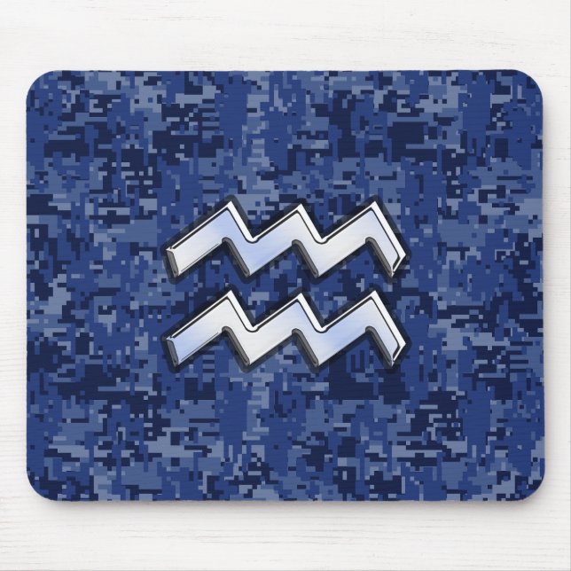 Aquarius Zodiac Symbol auf blauer Camouflage Dekor Mousepad (Vorne)