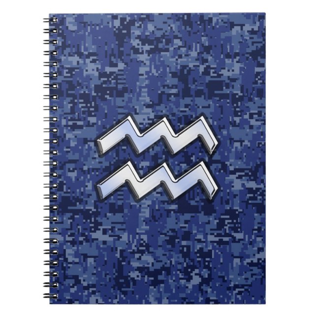 Aquarius Zodiac Symbol auf blauer Camouflage Dekor Notizblock (Vorderseite)