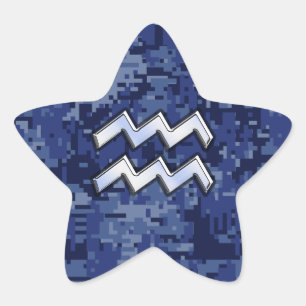 Aquarius Zodiac Symbol auf blauer Camouflage Dekor Stern-Aufkleber