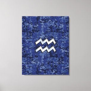 Aquarius Zodiac Symbol auf der blauen digitalen Ca Leinwanddruck