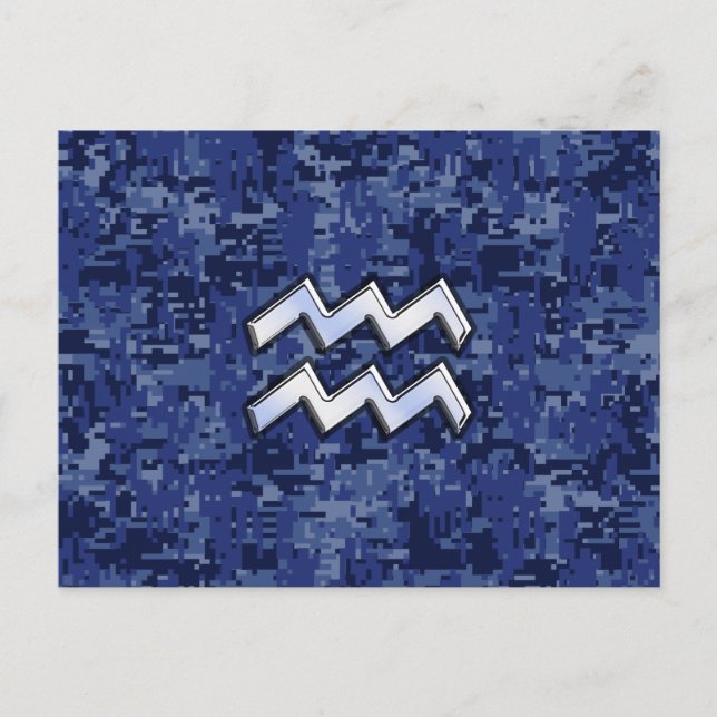 Aquarius Zodiac-Symbol auf der Marine Digital Camo Postkarte (Vorderseite)