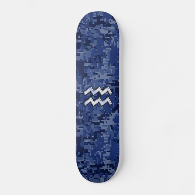 Aquarius Zodiac-Symbol auf der Marine Digital Camo Skateboard (Vorderseite)
