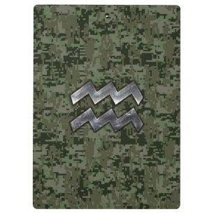 Aquarius Zodiac-Symbol auf der olivengrünen digita Klemmbrett