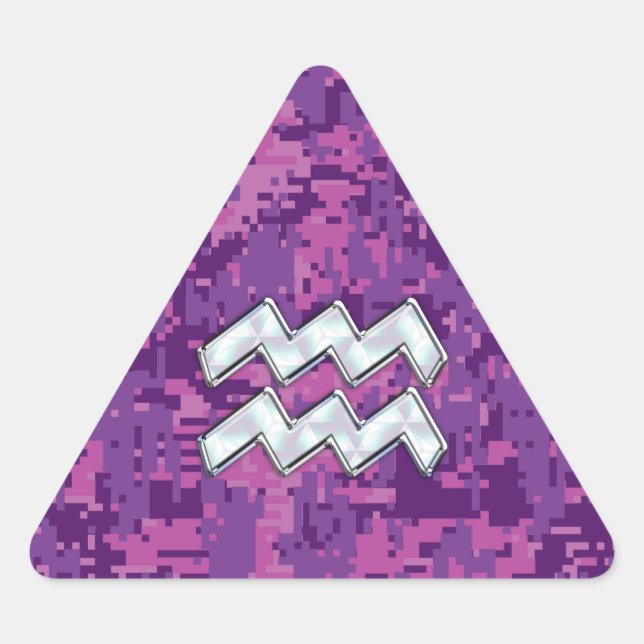 Aquarius Zodiac-Symbol auf der rosa digitalen Camo Dreieckiger Aufkleber (Vorderseite)